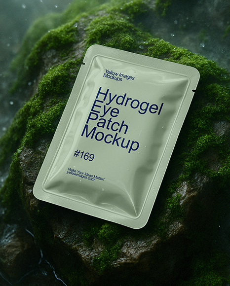 Hydrogel Eye Patch Sachet on Wet Moss Mockup