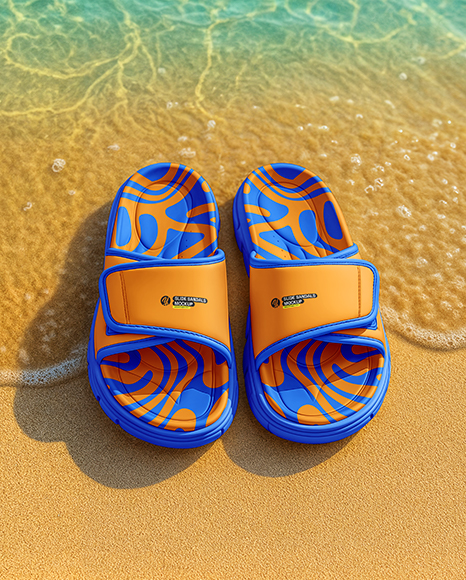 Velcro Slide Sandals on the Beach Mockup