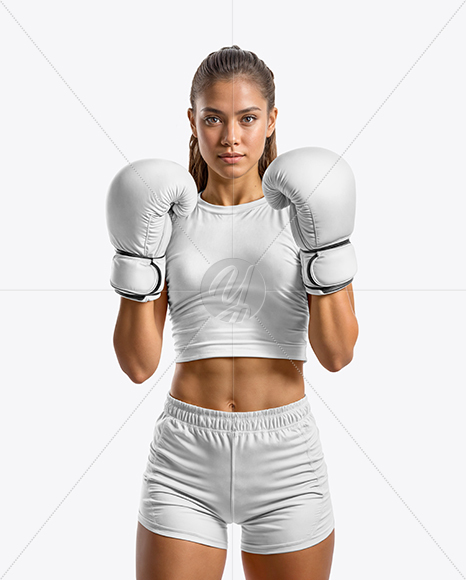 Female UFC Fighter Wearing T-Shirt & Shorts Mockup