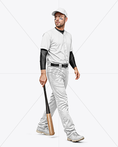 Man Wearing a Full Baseball Kit with Bat Mockup