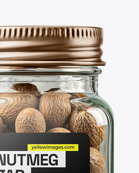 Square Glass Jar with Whole Nutmeg Mockup
