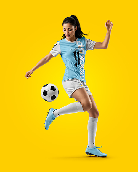 Woman Wearing Soccer Jersey and Shorts Mockup