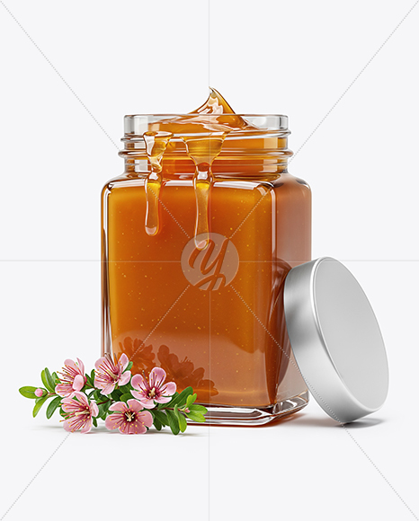 Opened Glass Jar with Manuka Honey Mockup