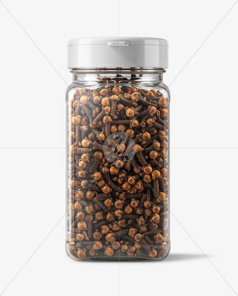 Square Plastic Jar with Whole Cloves Mockup