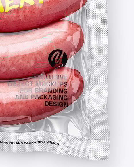 Transparent Clear Plastic Flow-Pack with Sausages Mockup