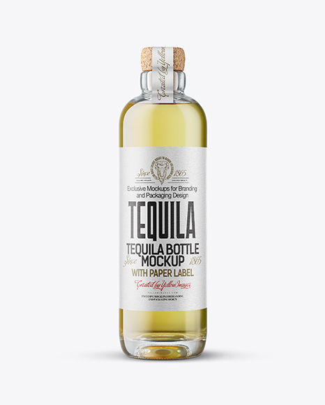 Golden Tequila Bottle with Cork Mockup - Product package mockup
