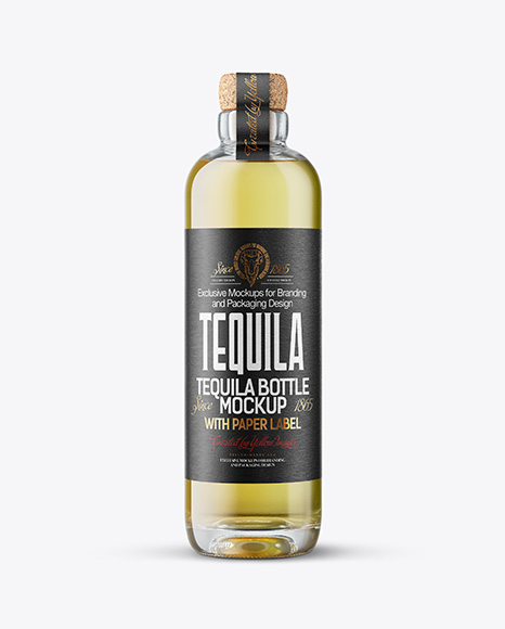 Golden Tequila Bottle with Cork Mockup