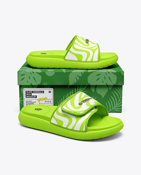 Slide Sandals with Box Mockup - Apparel mockups