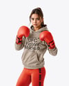 Female UFC Fighter Wearing Hoodie & Leggings Mockup
