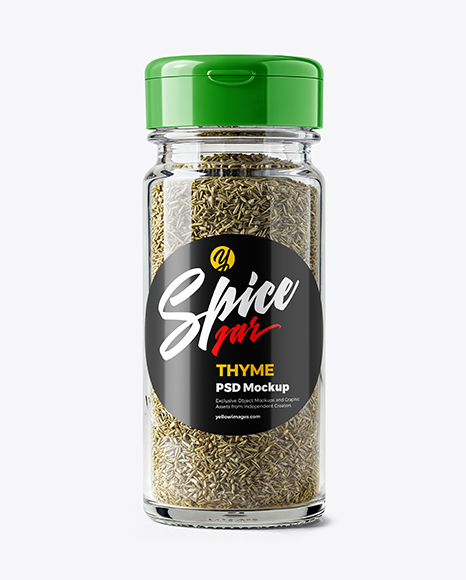 Glass Spice Jar with Dried Thyme Mockup - Seasoning mockup