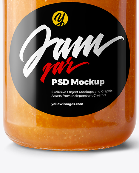 Clear Glass Jar with Peach Jam Mockup
