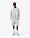 Young Black Man Wearing Oversize Sweatshirt and Shorts Mockup