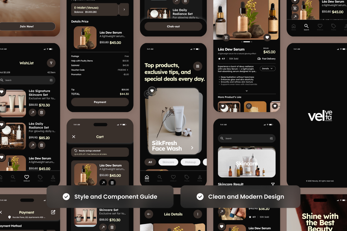 Velveta – Skincare E-commerce Mobile App UI Design