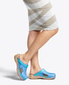 Pair of Clogs on Woman's Legs with Dress Mockup