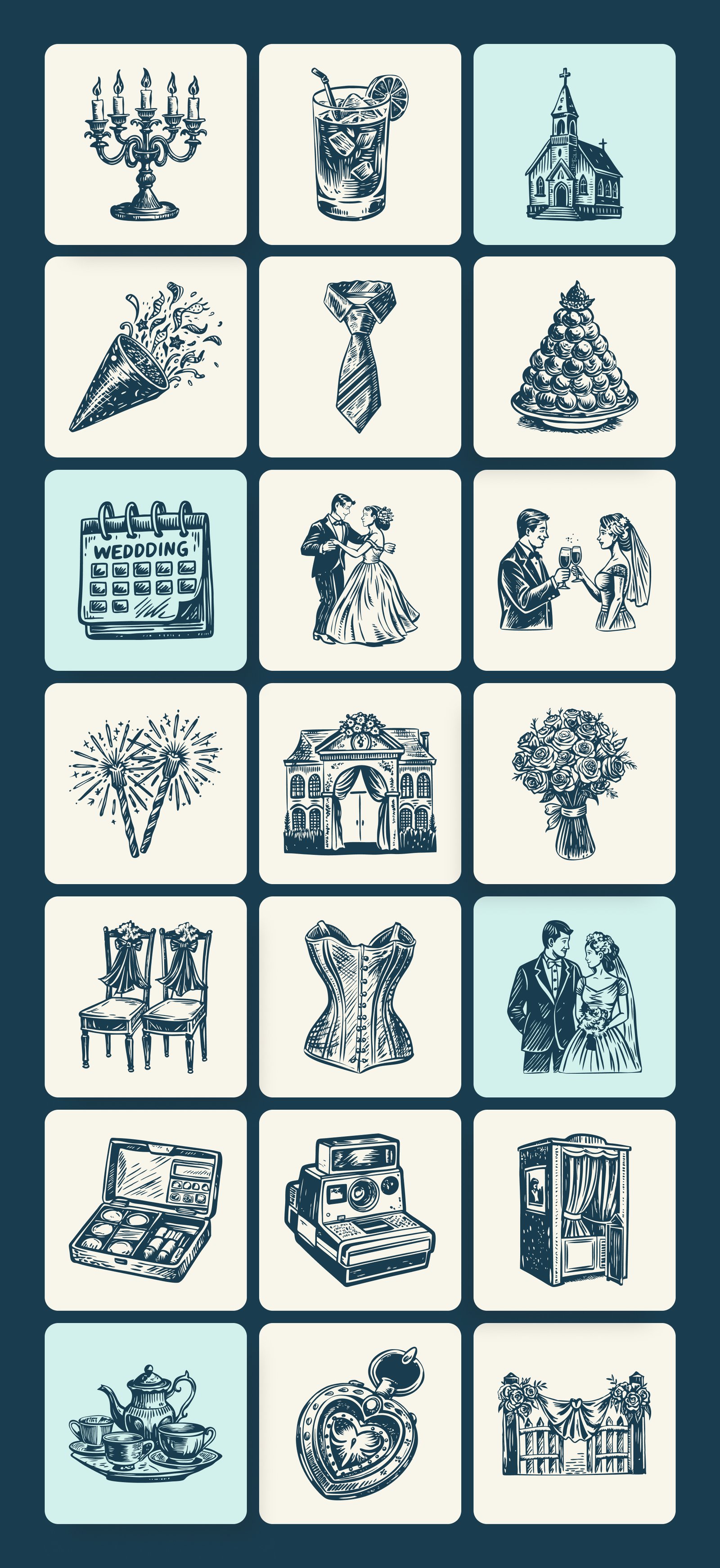 Vintage Wedding Illustration Set