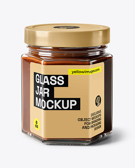 Hexagonal Jar with Chocolate Fudge Sauce Mockup - Sauce bottle mockup
