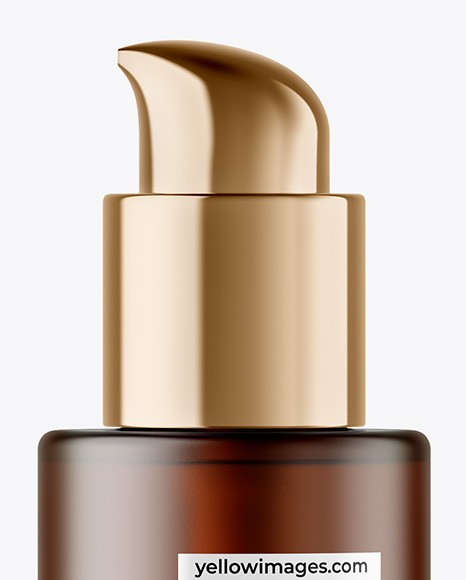 Frosted Amber Cosmetic Bottle with Pump Mockup