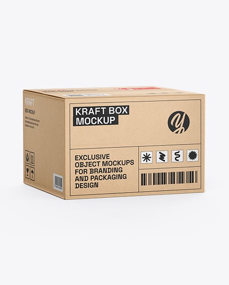 Kraft Box Mockup - Half Side View (High-Angle Shot) - Mockups