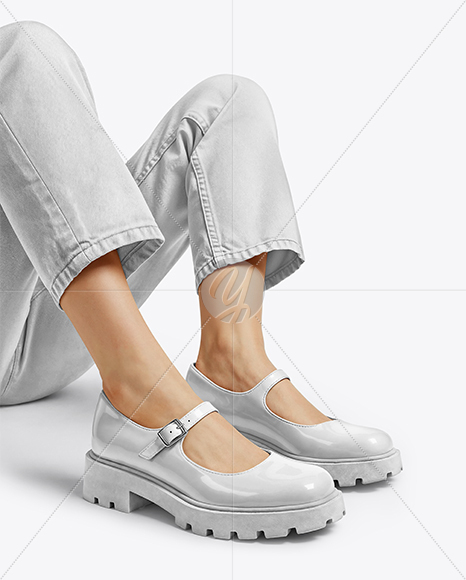 Mary Janes on Woman's Legs with Jeans Mockup