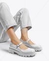 Mary Janes on Woman's Legs with Jeans Mockup