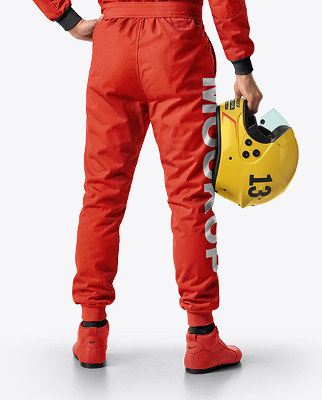 Man Wearing Racing Kit with Helmet Mockup