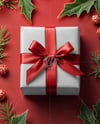 Square Gift Box with Red Bow Mockup