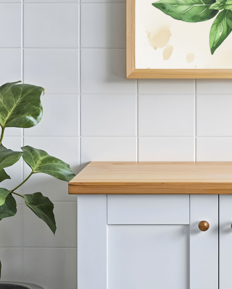 Poster with a Wooden Frame in a Kitchen Mockup