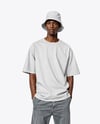 Black Man Wearing T-Shirt and Bucket Hat Mockup