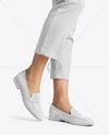 Pair of Suede Loafers on Woman's Legs Mockup