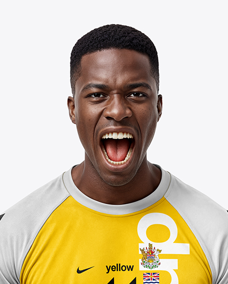 Afro-American Man Wearing Raglan Soccer Jersey and Shorts Mockup