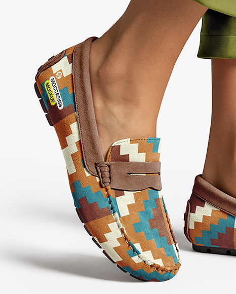 Pair of Suede Moccasins on Woman's Legs Mockup