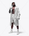 Black Man Wearing Boxing Kit with Robe and Shorts Mockup