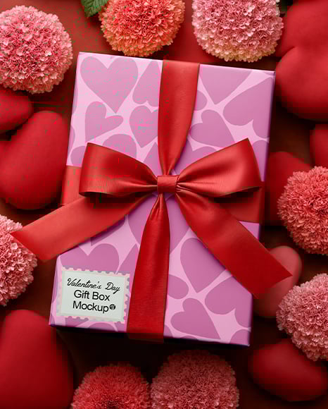 Gift Box with Hearts and Flowers Mockup