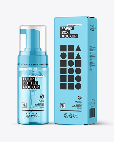 Clear Foam Pump Bottle with Box Mockup - Tetra pack mockup