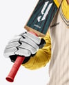 Cricket Player Wearing a Sleeveless Jumper Holding a Bat Mockup