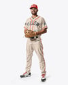 Man Wearing a Full Baseball Kit with Pitcher's Glove Mockup
