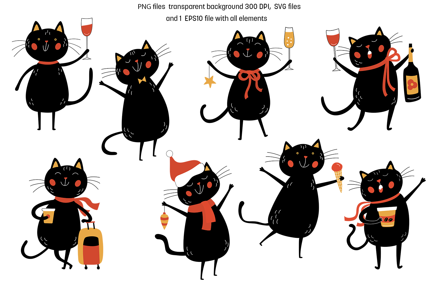 Adorable Greetings: Black CAT Edition Clipart and Seamless Patterns
