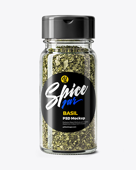 Glass Spice Jar with Dried Basil Mockup - Seasoning mockup