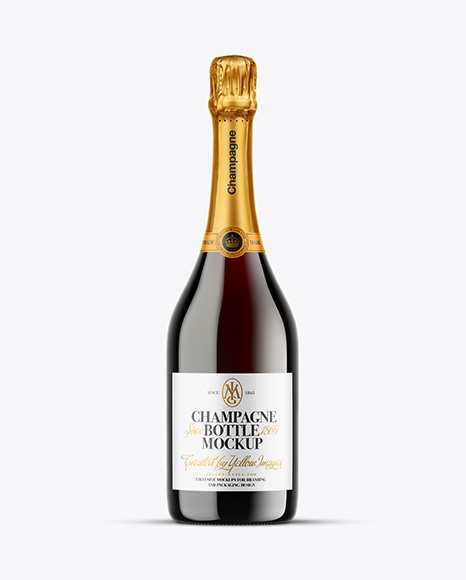 Green Glass Red Champagne Bottle Mockup