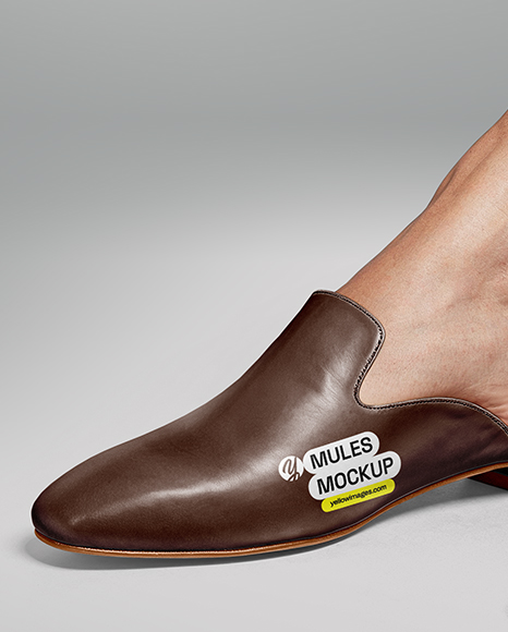 Pair of Leather Mules on Woman's Legs Mockup