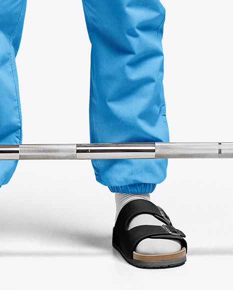 Powerlifter Wearing Janitor Uniform and Cap with Barbell Mockup