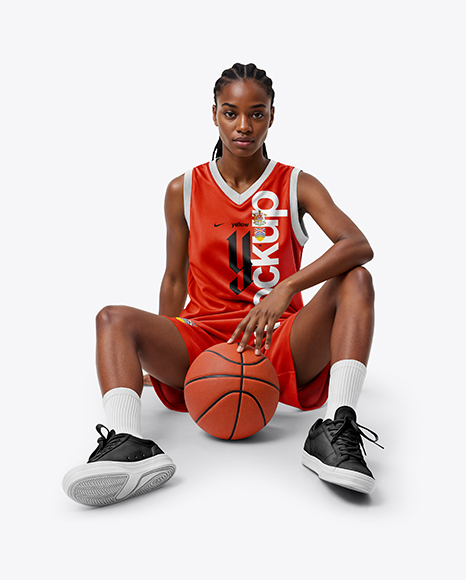Female Basketball Player Wearing V-Neck Jersey and Shorts Mockup - Crew neck sweater mockup