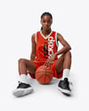 Female Basketball Player Wearing V-Neck Jersey and Shorts Mockup
