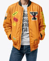 Bearded Man Wearing Bomber Jacket and Jeans Mockup