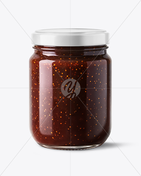 Clear Glass Jar with Fig Jam Mockup
