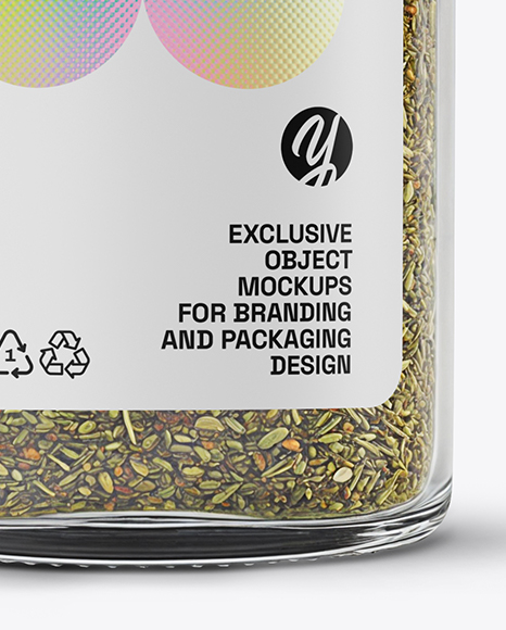 Square Glass Jar with Herbes de Provence Mockup
