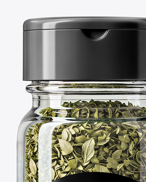Glass Spice Jar with Dried Basil Mockup