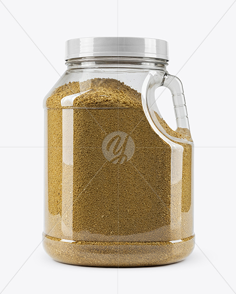 Clear Plastic Jar with Asafoetida Spice Mockup