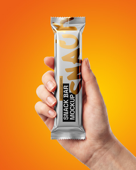 Metallic Snack Bar in a Hand Mockup