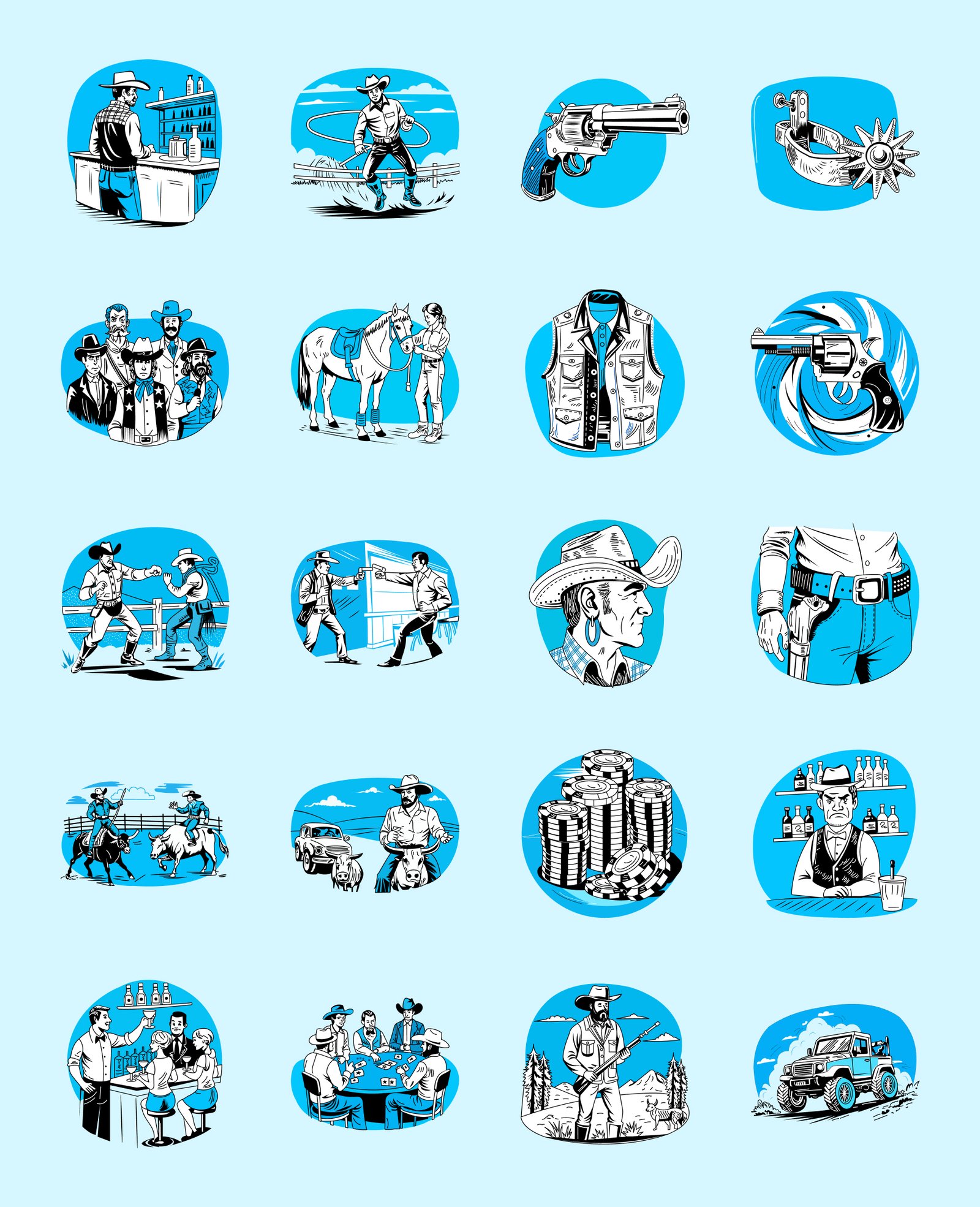 Cowboy Vector Illustration Set
